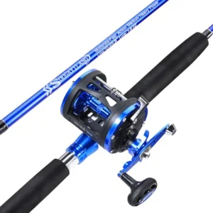 2-Piece Saltwater Trolling Rod Combo, 3.8:1 Reel with 3+1 Bearings for Big Game Fishing