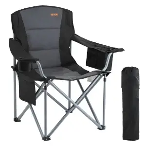 SucceBuy Portable Camping Chair for Adults, Folding Quad Chair with Lumbar Support, Padded Armrests & Side Pockets for Camping, Beach & Picnic