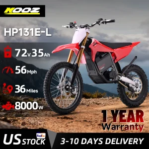 KOOZ HP131E-L 72V 8000W Electric Dirt Bike, 3-Speed Modes, Up to 56 MPH, 19"/16" Off-Road Tires for Adults