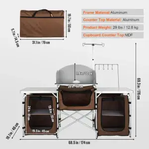 SucceBuy Folding Camping Kitchen Table with Storage Cabinet, Aluminum Cooking Station for BBQ, Picnic, Garden & Outdoor Camping
