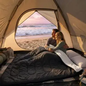 JHK Double Sleeping Bag for 2 Adults with Pillows, Lightweight 3-Season Camping Sleeping Bag for Hiking & Fishing