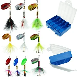 10-Piece Spinner Fishing Lure Kit with Tackle Box – Bass, Trout & Salmon