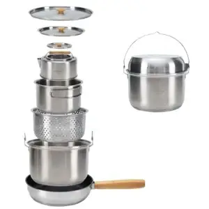304 Stainless Steel Camping Cookware Set with Carry Bag