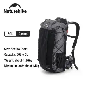 Naturehike 65L Waterproof Hiking Backpack with Rain Cover