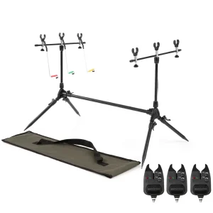 Lixada Adjustable Carp Fishing Rod Pod with 3 Bite Alarms & Swingers