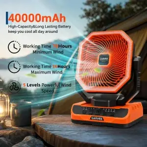 40,000mAh Rechargeable Camping Fan with Remote & LED Light