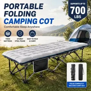 Portable Folding Camping Cot with Padded Mattress for Adults