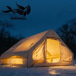 PAKICETUS Large Inflatable 4-Season Glamping Tent with Hand Pump